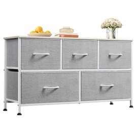 WLIVE Dresser for Bedroom with 5 Drawers, Wide Chest of Drawers, Fabric Dresser, Storage Organization Unit with Fabric Bins for Closet, Living Room, Hallway, Light Grey