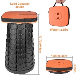 Boreeman Upgraded Collapsible Stool, Square Portable Stool, Lightweight Yet More Sturdy with Load Capacity 400lbs, Perfect for Camping Fishing Hiking BBQ (Square Orange)