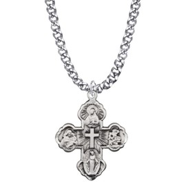 True Faith Jewelry Sterling Silver 5 Way Medal Cross Medal Pendant Necklace Religious Jewelry, 7/8 Inch