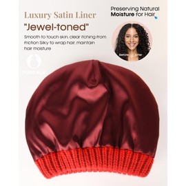 FURTALK Winter Beanie Hat for Women Satin Lined Cable Knit Chunky Slouchy Beanies Skull Warm Cap Red