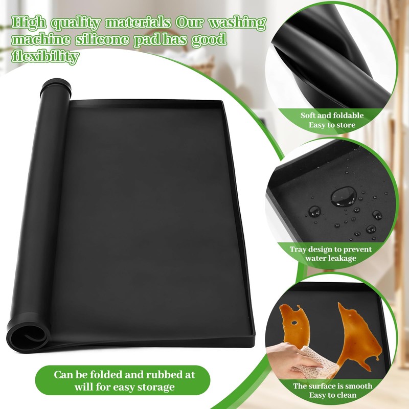 27×27inch Washer Drain Pan Silicone Mat, With Raised Edge Washing