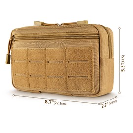 FRTKK Tactical Molle Admin Pouch Utility Laser Cut EDC Tool Pouch Bag Horizontal Modular Pouches Include US Flag Patch and Keychain (Tan)