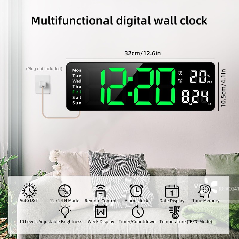 Koolertron Digital Clock 13-inch Large Display LED Wall Clock with