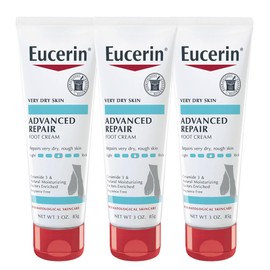Eucerin Advanced Repair Foot Cream for Dry Feet and Heels, Repairs Very Dry, Rough Skin, Fragrance Free, Non Greasy, Fast Absorbing, Travel Size Lotion, 3 Oz Tube, Pack of 3