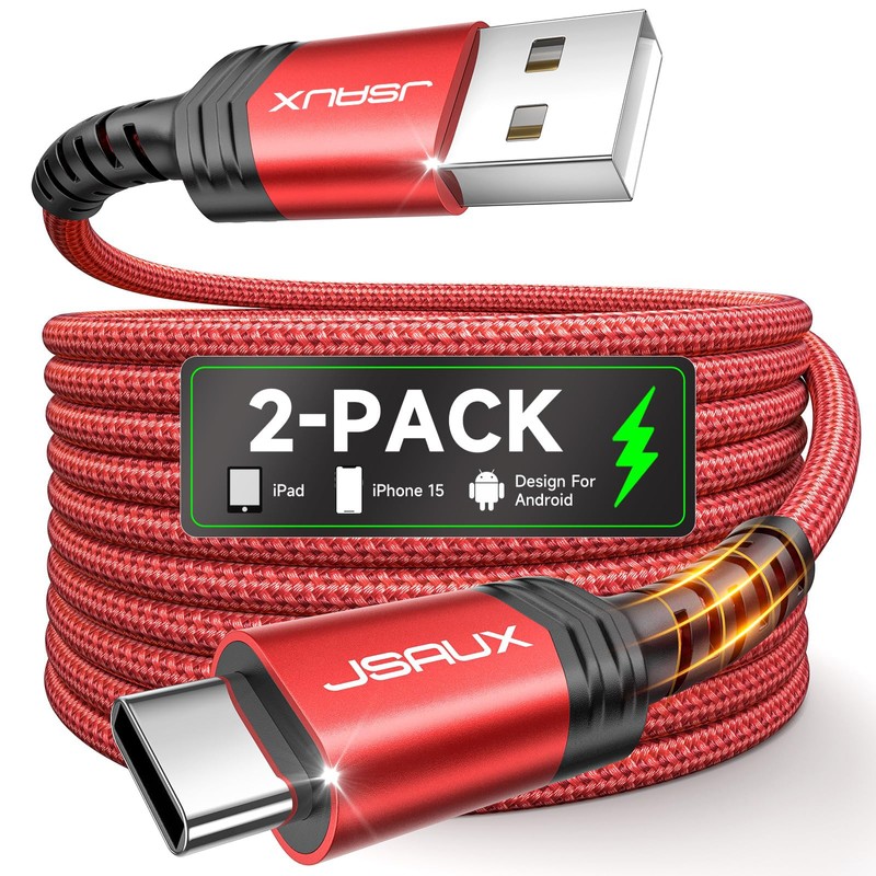JSAUX Cable USB C [Paquete de 2, 6.6 pies], Cable