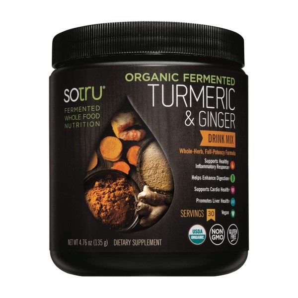 SoTru Turmeric & Ginger Drink Mix - 4.76 oz. - Whole Food, Fermented Herbal Supplement Powder with Curcuminoids - USDA Certified Organic, Non-GMO, Vegan, Gluten-Free - 30 Servings