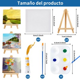 14 Mini Lienzos para Pintar y Bastidores para Pintar,Mini Lienzos y Caballetes,con 14 Pcs Caballete de Pintura,Juego de Pintura Gouache,12 Colores Pinturas Lavables no Tóxicas,14 Pinceles y 3 Paleta Arte