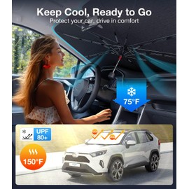 Wigoo 2024 Ice-Shield Sun Shade for Car Windshield [100% Sun Block, 4-Gen Cooling Tech] Heat Insulation Protection, Portable Front Window Sunshade for SUVs/Pickups/Sedans, Universal Size 57"x32"