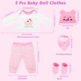 5 PCS Baby Doll Clothes 14-16 Inch Baby Doll Elephant Pattern Outfit Accessories for Sweet Baby Dolls Clothing with Pink Hat, Top Pants Socks
