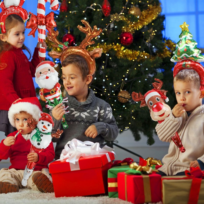 CINECE クリスマスカチューシャ スティックバルーン バルーンカチューシャ 手に風船を持つ Xmas 装飾 アルミホイルバルーン サンタクロース ヘラジカ