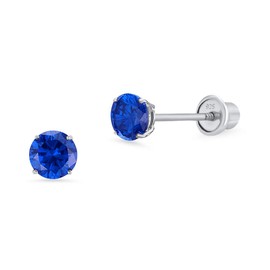925 Sterling Silver Rhodium Plated 4mm Cubic Zirconia Stud Screwback Baby Girls Earrings