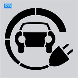 38" EV#3 Electric Vehicle Car w/Cord Wrapped Around Stencil Parking Lot Pavement Marking