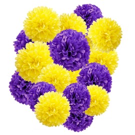 Capesaro Purple Yellow Pompoms Decoration Pack of 12 Paper Flowers, Decorative Purple Yellow Tissue Paper Pom Poms, Party Decoration, Graduation Decorations, Hen Parties, Birthday Decoration, Bachelor