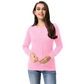 GRACE KARIN Snap Button Round Neck Sweater Cardigans for Juniors (M,Pink)