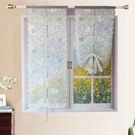 FYJS Dolly Yarn Embroidered Kitchen Curtains Curtains for Living Room Bedroom Balcony Window and Indoor 2 Panels Grey 60x240cm