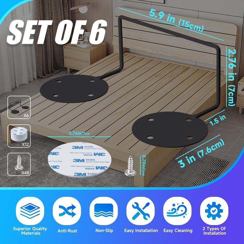 6 Pack Mattress Retainer Bar Keep Mattress Stopper from Sliding,