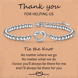 CERSLIMO Bridesmaid Gifts - Knot Bracelets with 4mm Silver Beads, Maid of Honor Gifts Wedding Bridesmaid Proposal Jewelry Bridal Party Tie The Knot Charm Bracelets