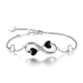 AMIGUO Women Infinity Love Heart Bracelet, 925 Sterling Silver Adjustable Charm Forever Bracelet For Women
