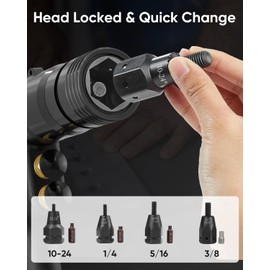 4-IN-1 Pneumatic/Air Rivet Nut Gun Set (10-24 & 1/4 & 5/16 & 3/8)， Air Nut Insert Installation Tool Assembly Automatic Nutsert Gun with 4pcs Quick-Change Locking Nozzle Bolts Adapter Drill Attachment