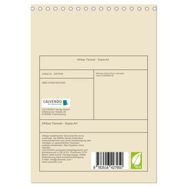 Afrikas Tierwelt - Sepia-Art (Tischkalender 2026 DIN A5 hoch), CALVENDO Monatskalender: Faszinierende Welt der wilden Tiere Afrikas im Sepia-Look (CALVENDO Tiere)