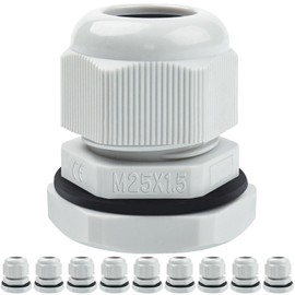 10 Pack Cable Glands M25, Caianwin IP68 Waterproof Locknut White Nylon Compression Glands Connectors with Junction Box and Washer