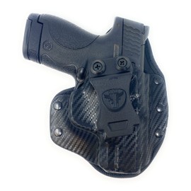 Cardini Leather USA – IWB Cáscara Series Hybrid Kydex and Leather Holster – Concealed Carry – Black Carbon Front with Black Mesh Padding Back – for S&W M&P Shield – Left Hand