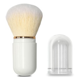 AmiCera Retractable Kabuki Blush Brush, Travel Makeup Brushes, Face Powder Blusher Bronzer Foundation Make Up Bush, Soft & Dense, Durable Portable Compact, White