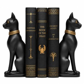 Comfy Hour - Sujetalibros estilo bastet egipcio de 9.1 pulgadas, estilo clásico antiguo, estatua de la diosa antigua, decoración del hogar, resistente par de tapones para libros para gatos