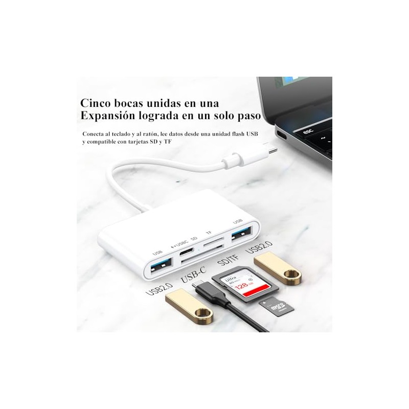 6 en 1 Lector de Tarjetas USB C con 2