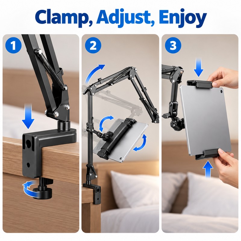 Tablet Holder for Bed with 90cm Metal Arm – 360°