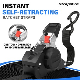 Retractable Ratchet Straps, 1763lb Break Strength Self Retracting Ratchet Straps Heavy Duty with Soft Loops, 10FT Auto Tie Down Straps Easy Retract for Motorcycle, Truck, Securing Cargo, 2 Pack