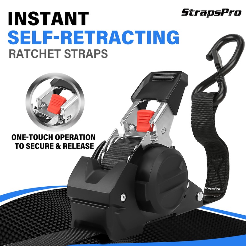 Retractable Ratchet Straps, 1763lb Break Strength Self Retracting Ratchet Straps
