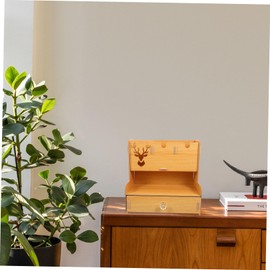 CAXUSD Wooden Desktop Organizer Compact Pen Holder Storage for Office Supplies Multi-functional Desk Storage Container Cherry Design for Home and Study Use