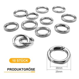 Round Carabiner, Pack of 10, 25 mm Carabiner Ring, Zinc Alloy Round Carabiner for Everyday Use on a Backpack or Keychain, DIY Craft Carabiner (Silver)