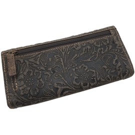 Women's Large Leather Purse with Folding Compartment and Many Card Slots, Long Purse, with Sewing Kit and Zip, brown