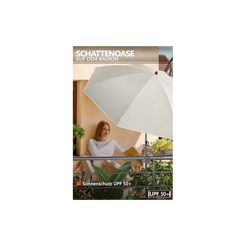4smile SunnyJoy 3-in-1 Balcony Parasol Set, Beige, UPF 50+ Parasol