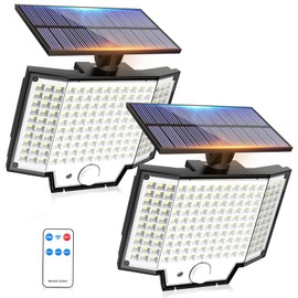 Solar Motion Sensor Lights Outdoor, 3 Modes 2500LM Solar Flood Lights Outdoor with Remote Control and Upgraded Panel, 270°Wide Angle Solar Security Light for Yard, Garden, Patio, 2 Pack