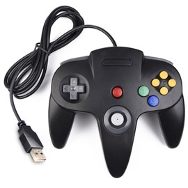 iNNEXT [USB Version] 2 Pack Classic N64 Controller, N64 Wired USB PC Game pad Joystick, N64 Bit USB Wired Game stick for Windows PC MAC Linux Raspberry Pi 3 (Black X 2)