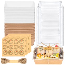 Sieral 60 Pack Small Charcuterie Boxes with Clear Lids Mini Food Containers Disposable Charcuterie Boxes with Thank You Stickers for Thanksgiving Christmas(Brown, White)