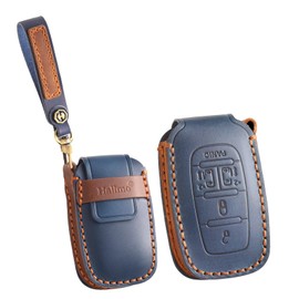 ontto 5-button Car Key Cover Leather Key Case Full Protection Key Fob Holder Fit for Chrysler Pacifica Voyager 2017-2021, Blue