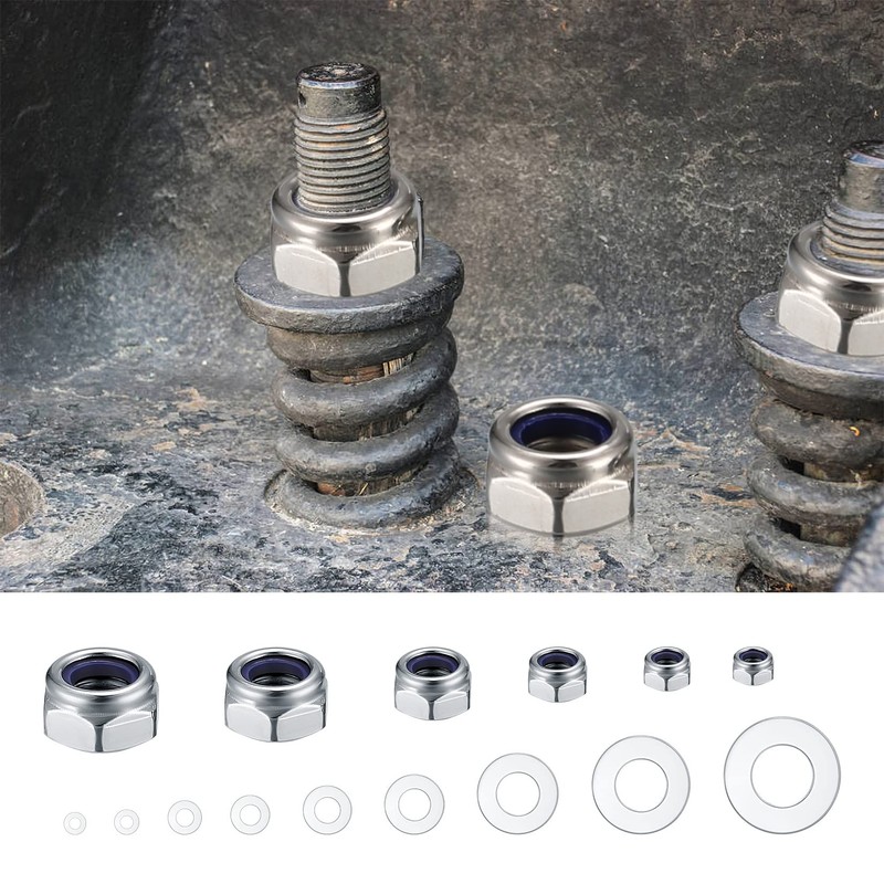 Pack of 980 Locking Nuts with Flat Washers Assortment, Screw