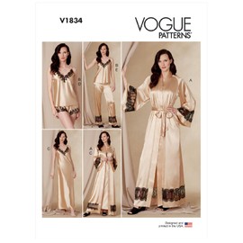 Vogue Misses' Loose-Fitting Robe, Belt, Camisole, Slip, Shorts and Pants Sewing Pattern Kit, Code V1834, Sizes 16-18-20-22-24, Multicolor