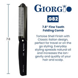Giorgio G82 Graphite Fine Tooth Folding Pocket Comb for Men, for Everyday Grooming Styling Hair, Beard or Mustache, Use Dry or with Balms, Handmade, Saw Cut Hand Polished