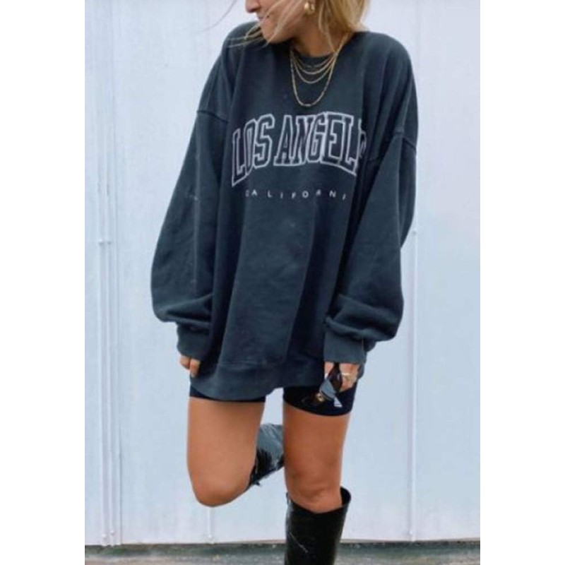 Women's Oversized Sweatshirt Los Angeles California Crewneck Long Sleeve Casual