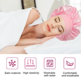 iLamvie Pack of 2 Satin Hair Caps, Night Sleep Cap, Hair Protect, Satin Hood for Sleeping, Hair Net for Women and Girls (Pink+Black), Pink+Black