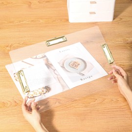 JIARI 1 Pack Clear Acrylic Horizontal with 3 Clip Clipboard A3 Large Size 11" x 17" (1 Pack Gold)