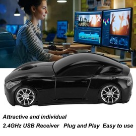 WirelessMouse Car Mouse for Computer, Optical Wireless 3D Sports Car Mice with USB Receiver, Cool Car Mouse for Laptop PC Desktop (Black)