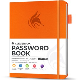 Clever Fox Password Book with Alphabetical Tabs – Hardcover Address Keeper Log – Large Journal for Seniors, Home Office Gifts (Orange)
