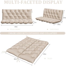 Porch Swing Cushion with Backrest,Waterproof Bench Cushion for Outdoor Furniture,2-3 Seater Replacement Thickened 5 in swing cushion,with Ties,Patio,Outdoor,Backyard and Garden (Sand,60x40 in)