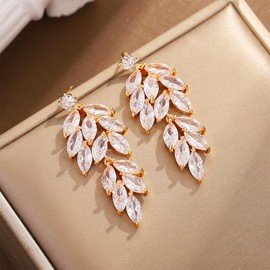 TOFBS Earrings for Women Dangle Exaggerated Long Hanging Jewellery Fashion Delicate Flower Metal Cubic Zirconia Tassel Drop Gift, Zircon, Zircon